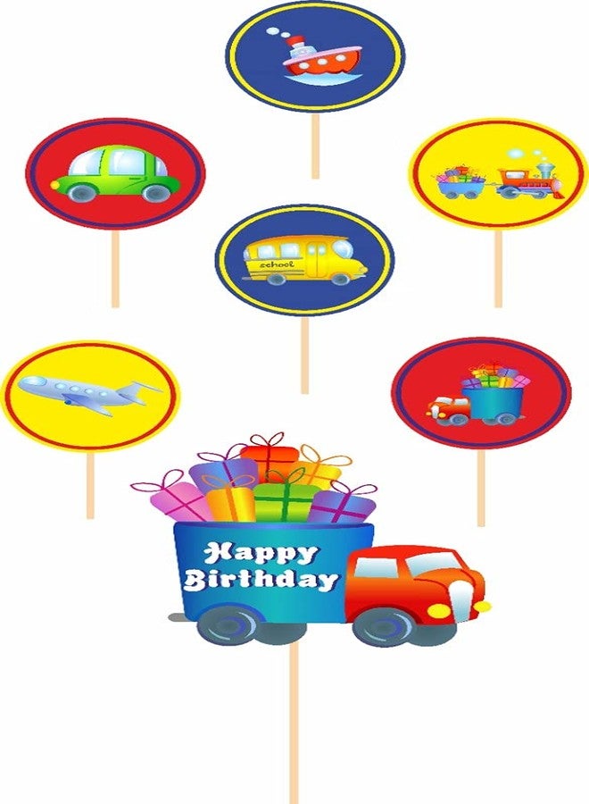 Untumble Vehicle Cake Topper Set - 1 Vehicle & 24 Transport Theme Cup Toppers | Birthday Decoration for Boys | Pack of 25 - Image 4