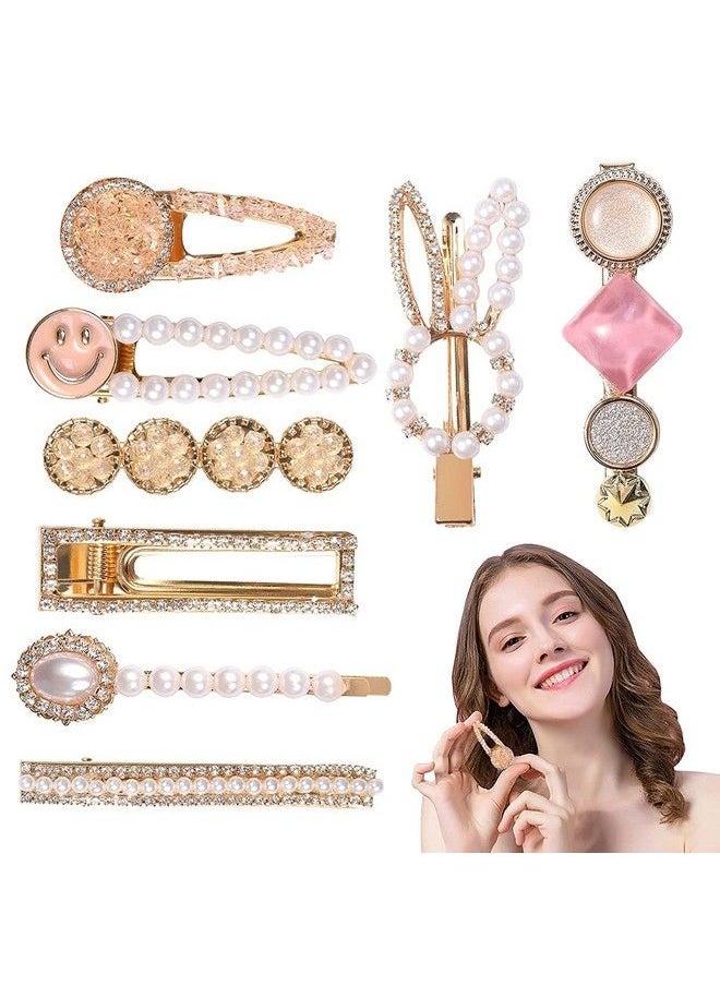 Aliza Metal Hair Clips Barrettes Pins For Women Geometric Shape Hollow Hairpin Korean Clips Hair Clip Clampspearl Metal Clips Combo Pack Of 8 Design For Girls Pearl Marble (8 Pcs Hair Pins)  - Image 1