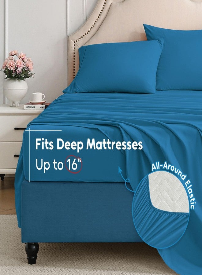 Swiftify Queen Sheet Set, 4 Pieces Hotel Luxury Soft Microfiber Queen Bed Sheets Set, Up to 16" Deep Pockets, Oeko-Tex Sheets with Elastic, Breathable, Wrinkle Free (Peacock Blue,Queen) - Image 3