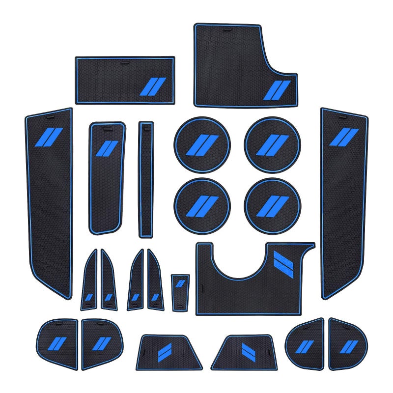POSAID Cup Holder Insert for Dodge Charger 2015-2023, Anti Dust Mats Center Console Liners Custom Fit Dodge Charger Door Pocket Mats (22PCS, Blue Trim) - Image 1