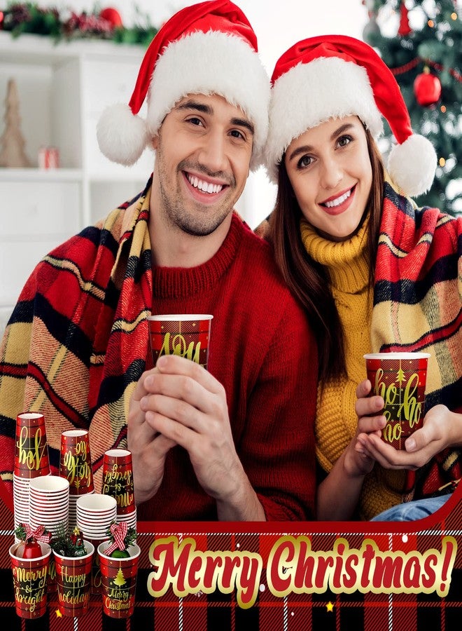 Hotop 100 Pcs 9oz Christmas Paper Cups Disposable Xmas Party Cups Christmas Cups Red Black Paper Cups Christmas Buffalo Plaid and 5 Design Cups for Christmas Holiday Party, Daily Use, Coffee Cold Hot Drinks - Image 4