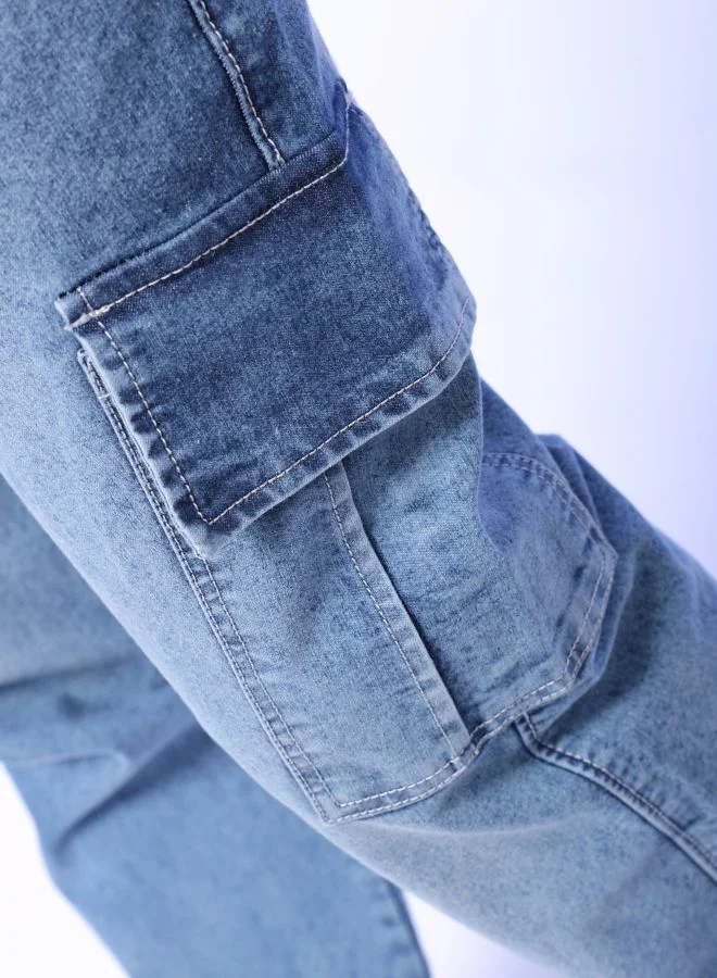 شركة المرآب الهندية Men Regular Fit Solid Mid-Rise Stretchable Denim Cargo Joggers