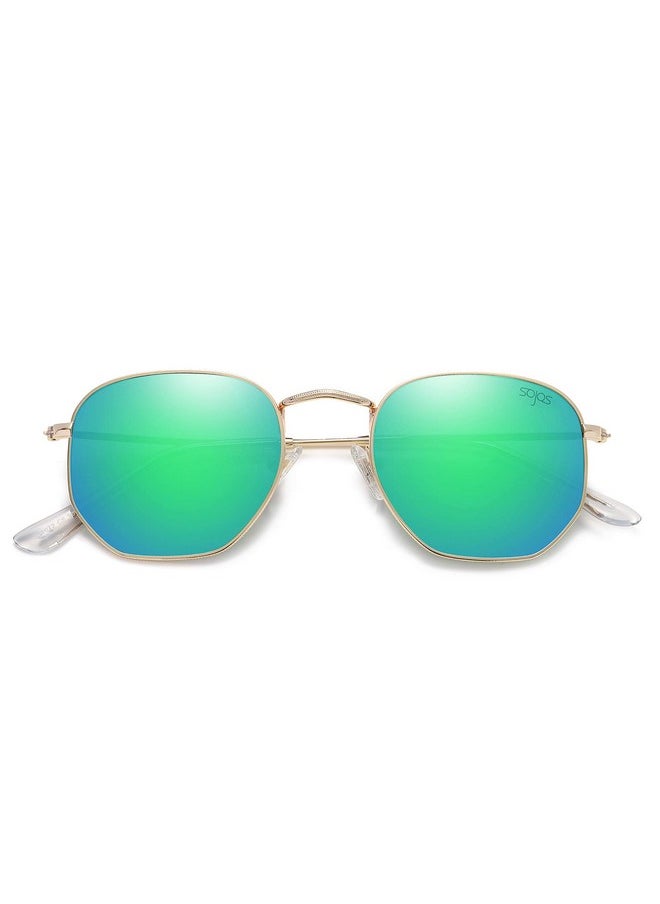 Sojos Small Square Polarized Sunglasses For Men And Women Polygon Mirrored Lens Sj1072 With Gold Frame Green Mirrored Lens  - Image 1