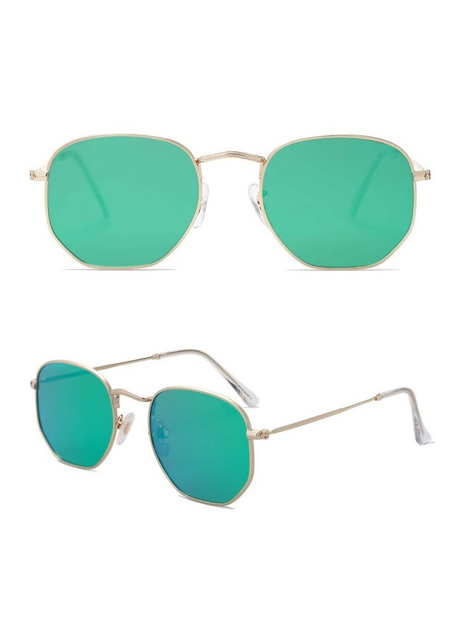 Sojos Small Square Polarized Sunglasses For Men And Women Polygon Mirrored Lens Sj1072 With Gold Frame Green Mirrored Lens  - Image 2