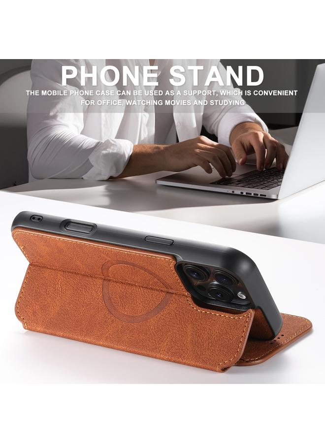 Suteni Case For iPhone 16 Pro Max J06 Retro Matte Litchi Texture Leather MagSafe Phone Case - Image 5