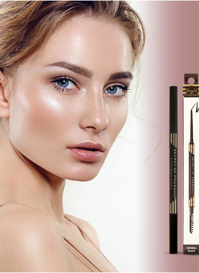 Micro Brow Pencil Natural Black | Ultra-Thin Tip for Precise Hair-Like Strokes | Defines Brows | Soft Smudging Brush | Water-Resistant & Cruelty-Free