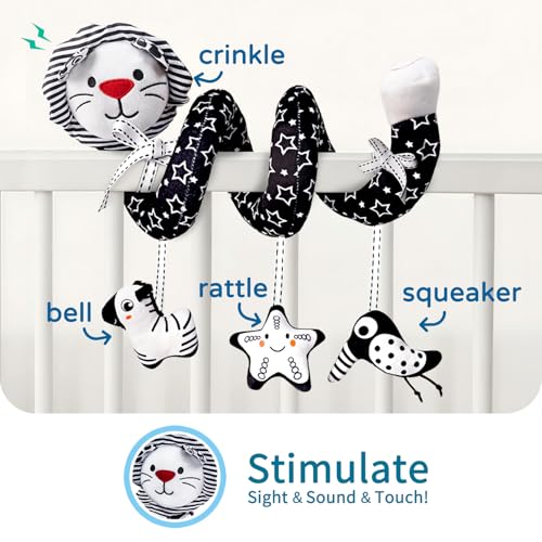 LiKee Spiral Car Seat Toys for Babies 06 Months Black High Contrast Plush Hanging Baby Stroller Toys Crib Carseat Sensory Activity for Newborn Ages 0 Years 612 Month Infants Boy Girl Gifts - Image 5