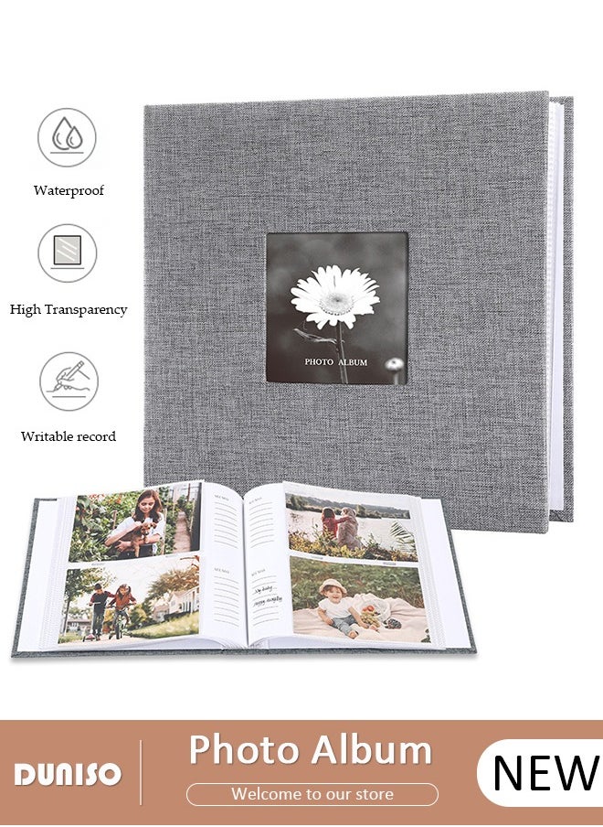 DUNISO 200 Pockets Photo Album with Writing Space and Front Window, Waterproof Linen Photo Album for 4 * 6 Inches photos, Portable Photo Album for Baby Travel Wedding Family  - Image 1