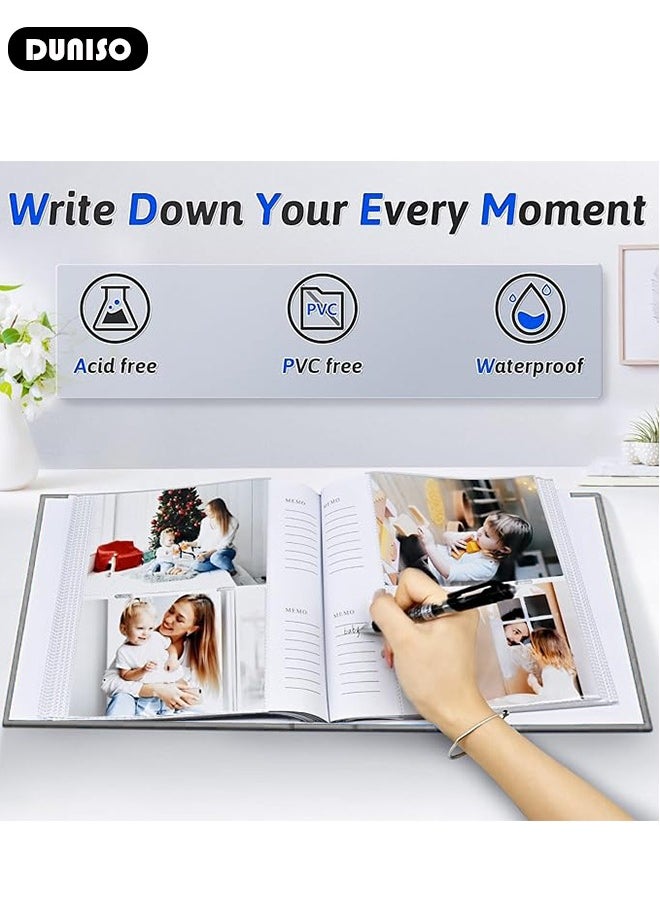 DUNISO 200 Pockets Photo Album with Writing Space and Front Window, Waterproof Linen Photo Album for 4 * 6 Inches photos, Portable Photo Album for Baby Travel Wedding Family  - Image 2