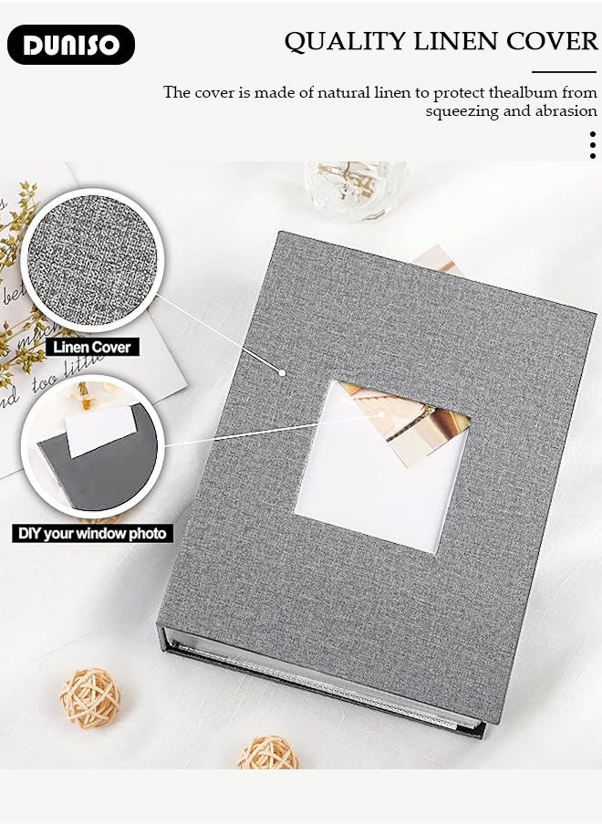 DUNISO 200 Pockets Photo Album with Writing Space and Front Window, Waterproof Linen Photo Album for 4 * 6 Inches photos, Portable Photo Album for Baby Travel Wedding Family  - Image 3