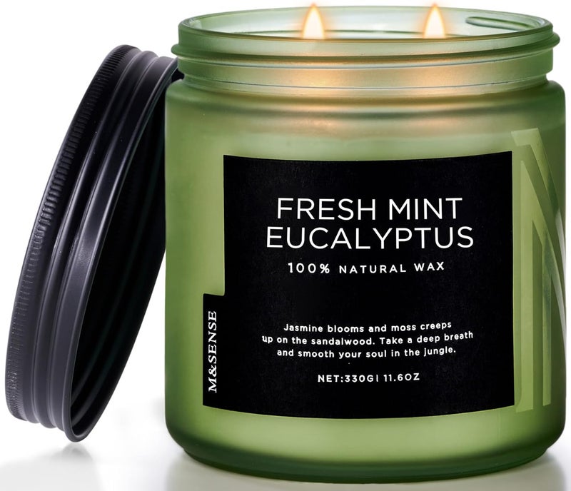 M&SENSE Eucalyptus Mint Soy Candles for Home Scented, 11.6oz 70 Hour Burn Aromatherapy Candle Gift for Stress Relief, Meditation, Yoga, Relaxing SPA, Reusable Jar Candles for Men and Women - Image 1