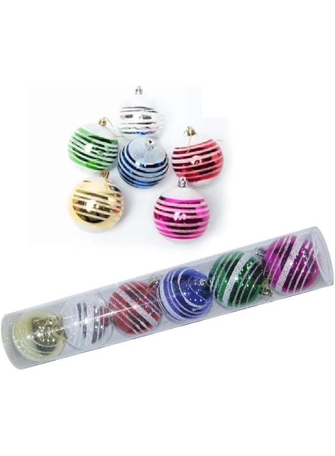 The Bros 7CM Christmas Ball Ornaments - Set of 6, Mixed Color Baubles for Tree Decorations, Holiday Decor, Perfect for Xmas Parties, Home & Office Christmas Tree - Image 1