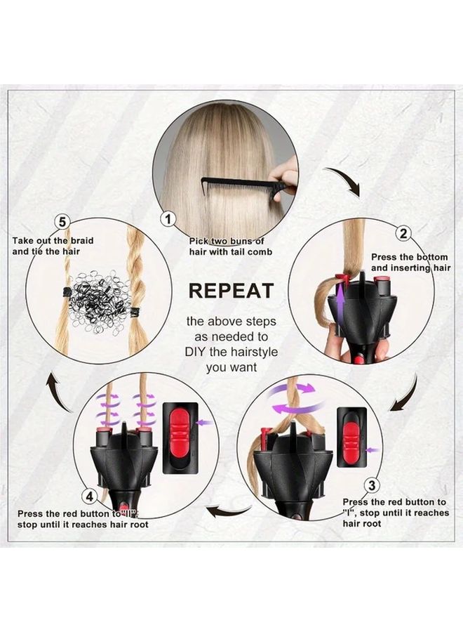 Black Automatic Braiding Tool One Button Rotary Hair Styling For Women Craft Enthusiasts - Image 4