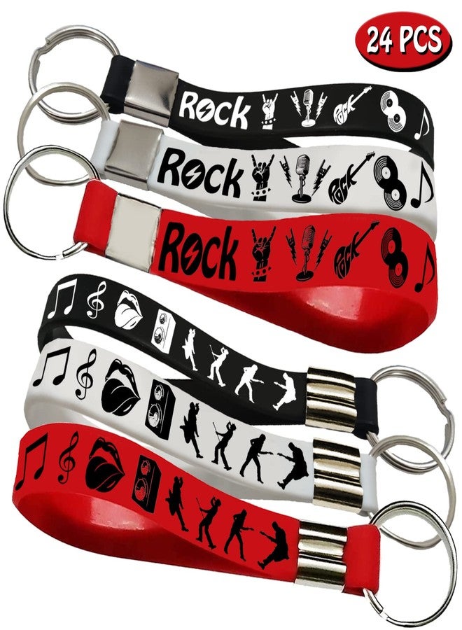 ATSMOICY 24PCS Rock and Roll Silicone Keychains Rubber Keyrings -80s 90s Party Supplies Music Guitar Rap Hip Hop Birthday Baby Shower Party Favors - Image 3