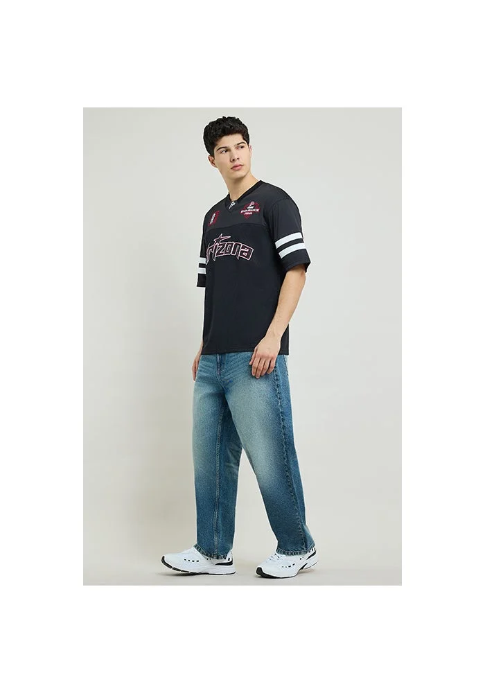 R&b Printed Jersey T-Shirt with V-Neck and Short Sleeves