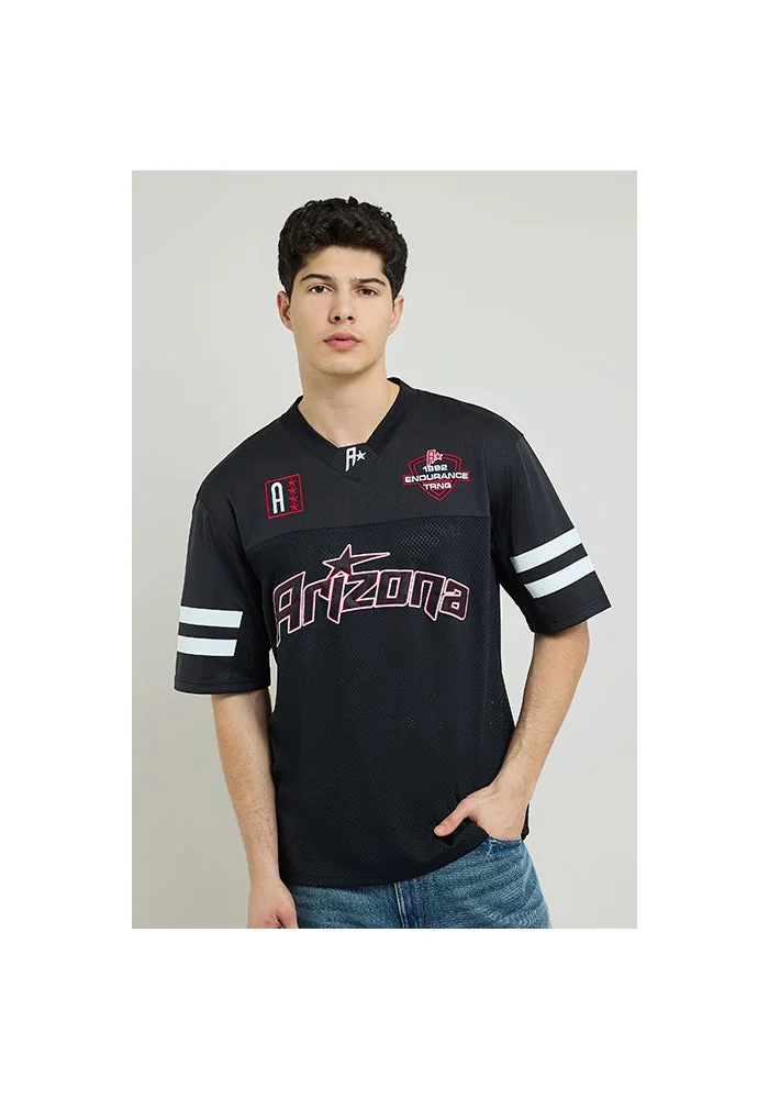 R&b Printed Jersey T-Shirt with V-Neck and Short Sleeves