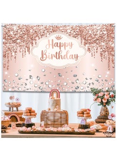 KATCHON Rose Gold Happy Birthday Backdrop | Pink Happy Birthday Princess Banner for Girls | Rose Gold Birthday Party Decorations  - Image 4