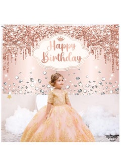 KATCHON Rose Gold Happy Birthday Backdrop | Pink Happy Birthday Princess Banner for Girls | Rose Gold Birthday Party Decorations  - Image 5
