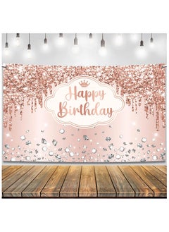 KATCHON Rose Gold Happy Birthday Backdrop | Pink Happy Birthday Princess Banner for Girls | Rose Gold Birthday Party Decorations  - Image 1