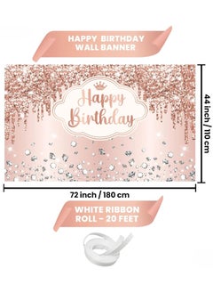 KATCHON Rose Gold Happy Birthday Backdrop | Pink Happy Birthday Princess Banner for Girls | Rose Gold Birthday Party Decorations  - Image 2