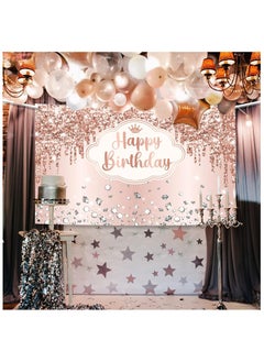 KATCHON Rose Gold Happy Birthday Backdrop | Pink Happy Birthday Princess Banner for Girls | Rose Gold Birthday Party Decorations  - Image 3