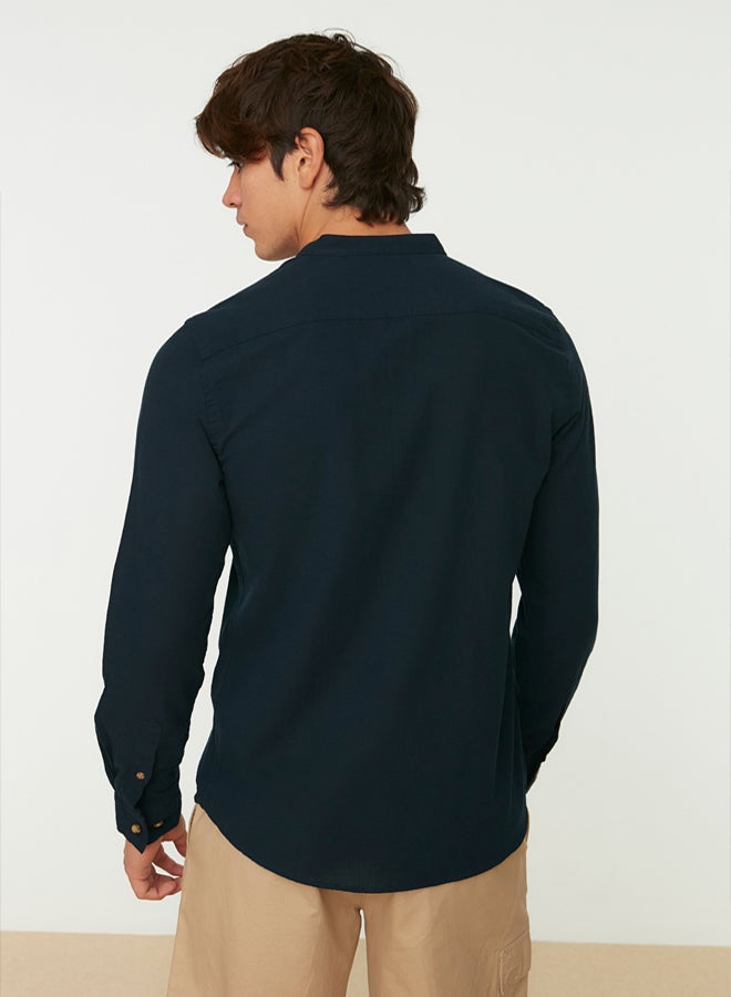 trendyol Navy Blue Slim Fit Half Placket Button-Down Collar New 100% Cotton Shirt TMNSS20GO0097 - Image 5