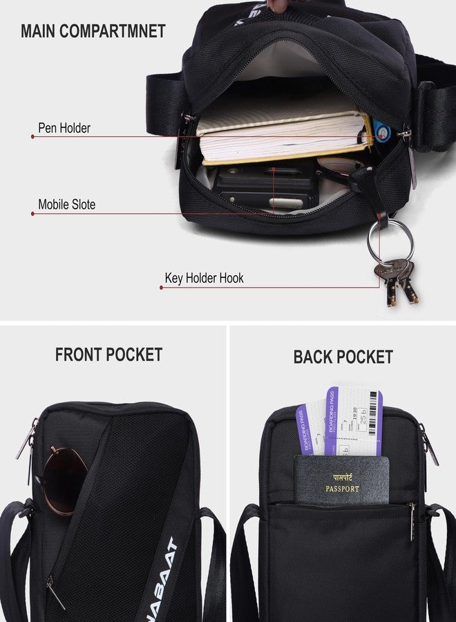 NABAAT MidiMover Sling Bag for Men & Women, Passport Bag for Men, Mini Side Bag for Men, Stylish Crossbody Bag Travel Hand Bag, Small Cash Collection Stylish bags for Men Travel (Black) - Image 4