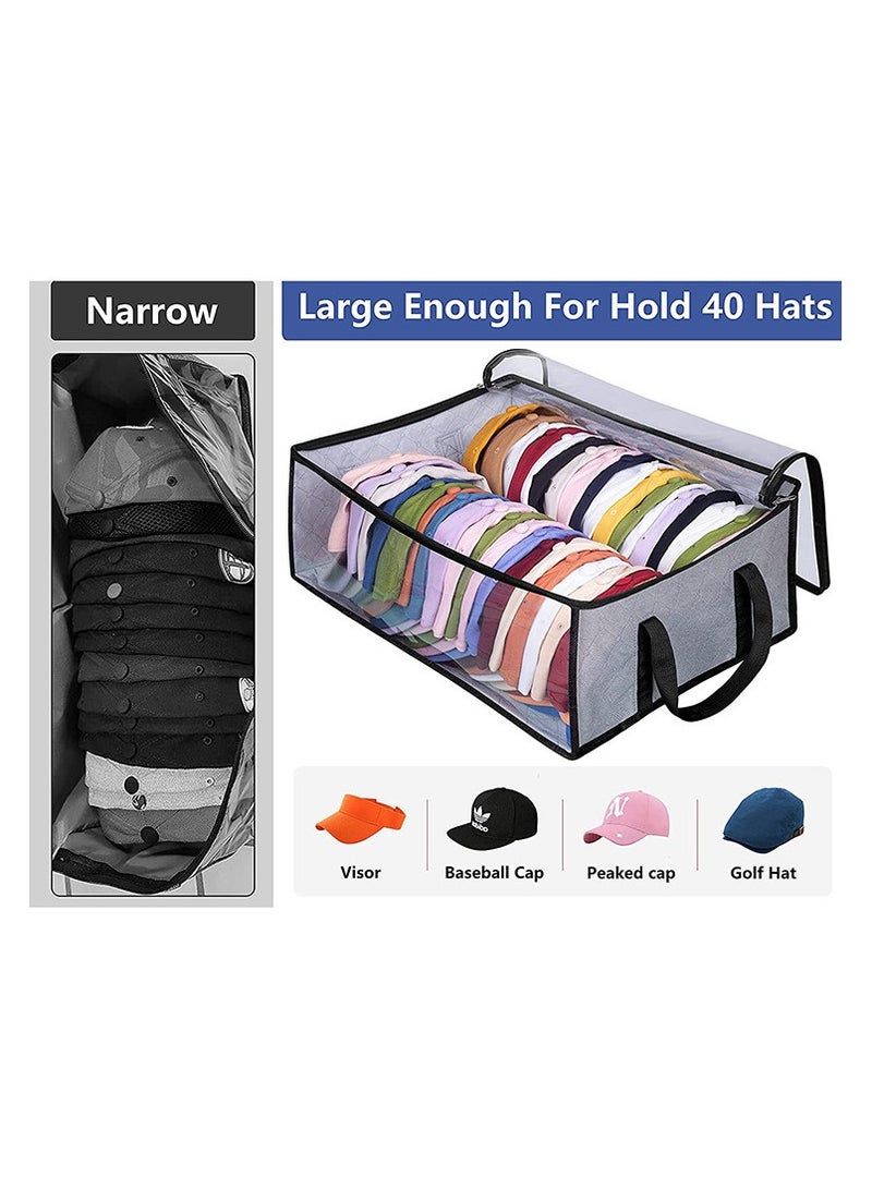 Stackable Hat Storage Box for Closet, Baseball Caps Storage with 2 Sturdy Handles, Large Capacity Hat Box Wide Clear Hat Organizer for Home Travel - Grey  - Image 2