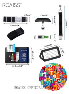 roaiss 8 Piece Travel Accessories Set Includes Luggage Cover, Luggage Tag, 2 Straps, 1 Buckle, 1 Card Holder, Stickers and 1 Scale, Perfect for Travel and Going out Unisex  - Image 3