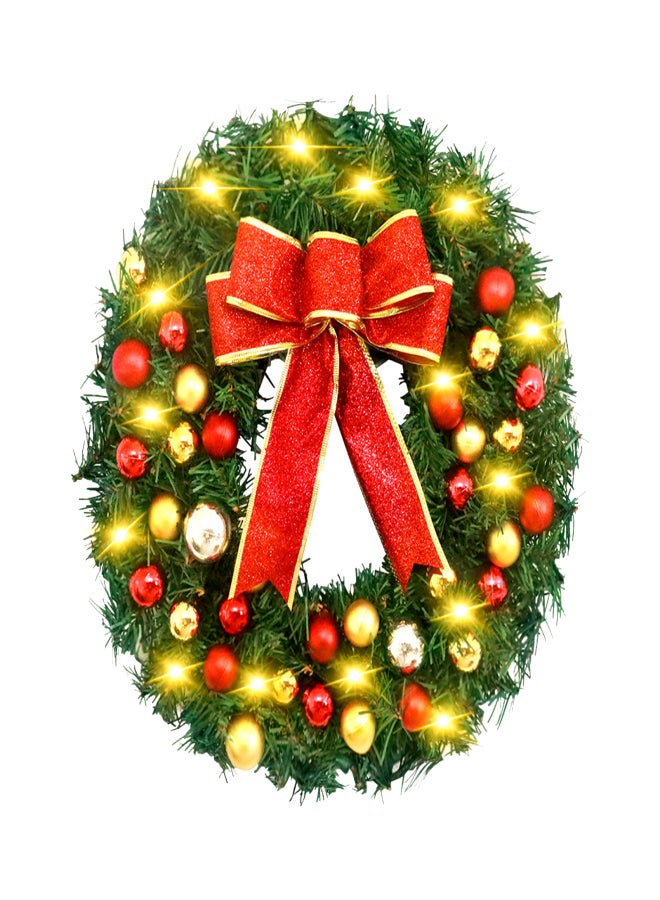 إكليل عيد الميلاد مع سلسلة إضاءة LED بطول 10 أقدام و20 مصباحًا على شكل فيونكة وكرات، زينة معلقة لعيد الميلاد مقاس 12 بوصة، إكليل صناعي لتزيين باب المنزل أو الحائط أو الحفلات - Image 1