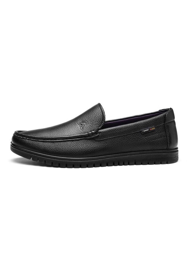 Strongman Qiangren Business Casual Men's Shoes, Commuter Leather Shoes, Top-grain Cowhide Slip-on Driving Shoes, Jda351049, Black, Size 43 - Image 1