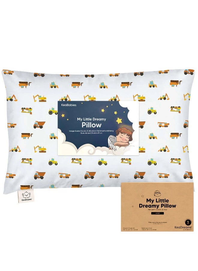 KeaBabies Jumbo Toddler Pillow with Pillowcase, Kids Travel Pillow, Construction - Image 1