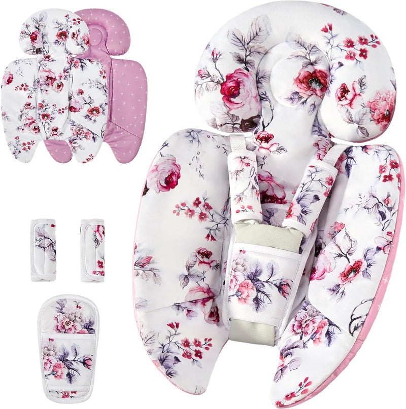 mamatepe إدراج الرضيع متوافق مع 4moms Mamaroo و Graco Swing ومقعد السيارة للرضع وعربة الأطفال وأرجوحة ا��أطفال الأخرى وهزاز الأطفال ومقعد القفز وسرير الأطفال حديثي الولادة - وسادة دعم الرأس والجسم، تصميم قابل للعكس - Image 1