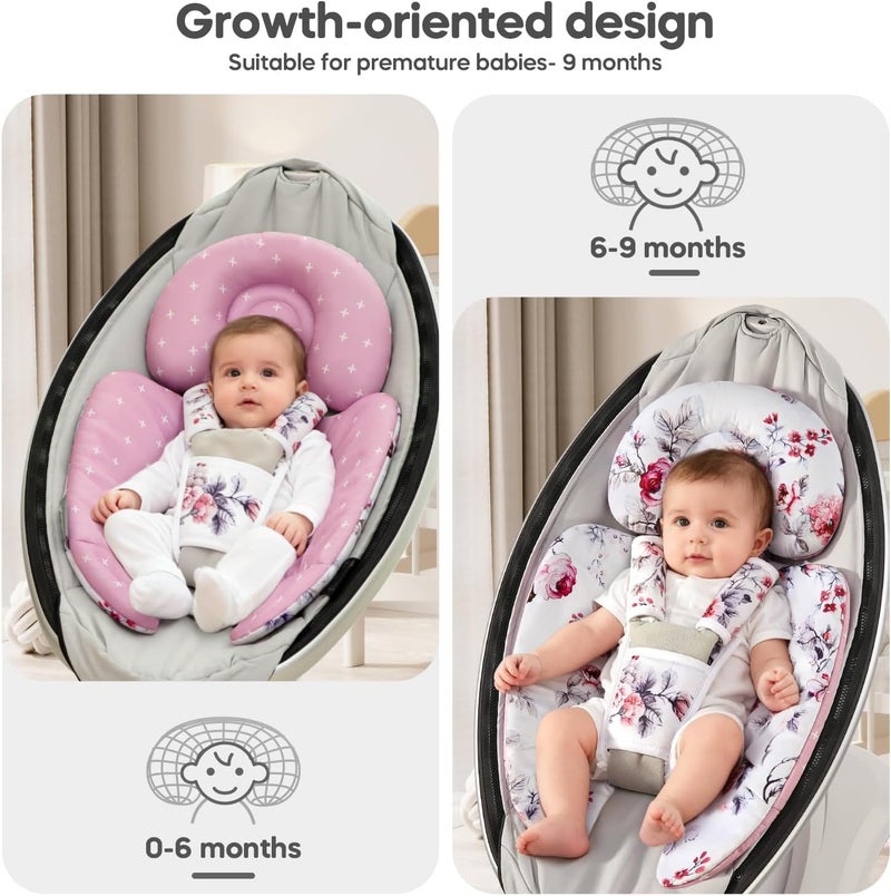 mamatepe إدراج الرضيع متوافق مع 4moms Mamaroo و Graco Swing ومقعد السيارة للرضع وعربة الأطفال وأرجوحة ا��أطفال الأخرى وهزاز الأطفال ومقعد القفز وسرير الأطفال حديثي الولادة - وسادة دعم الرأس والجسم، تصميم قابل للعكس - Image 2