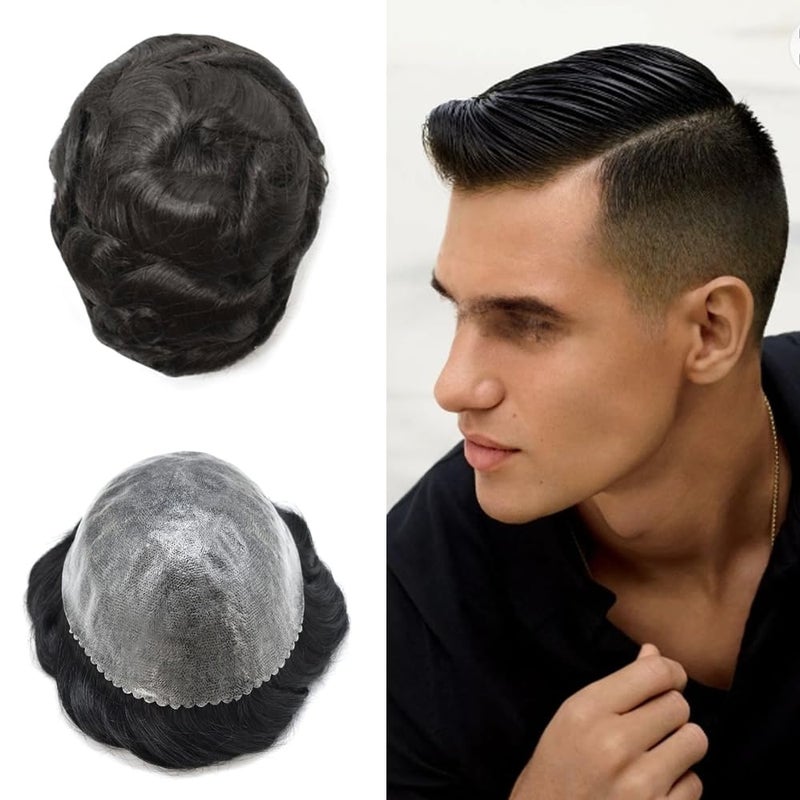 Mens Toupee 01012mm Hair Pieces For Men Durable Poly Skin PU Replacement System Injected Toupee For Men Hairpiece 8x101B Off Black120 Medium Light to Medium Density