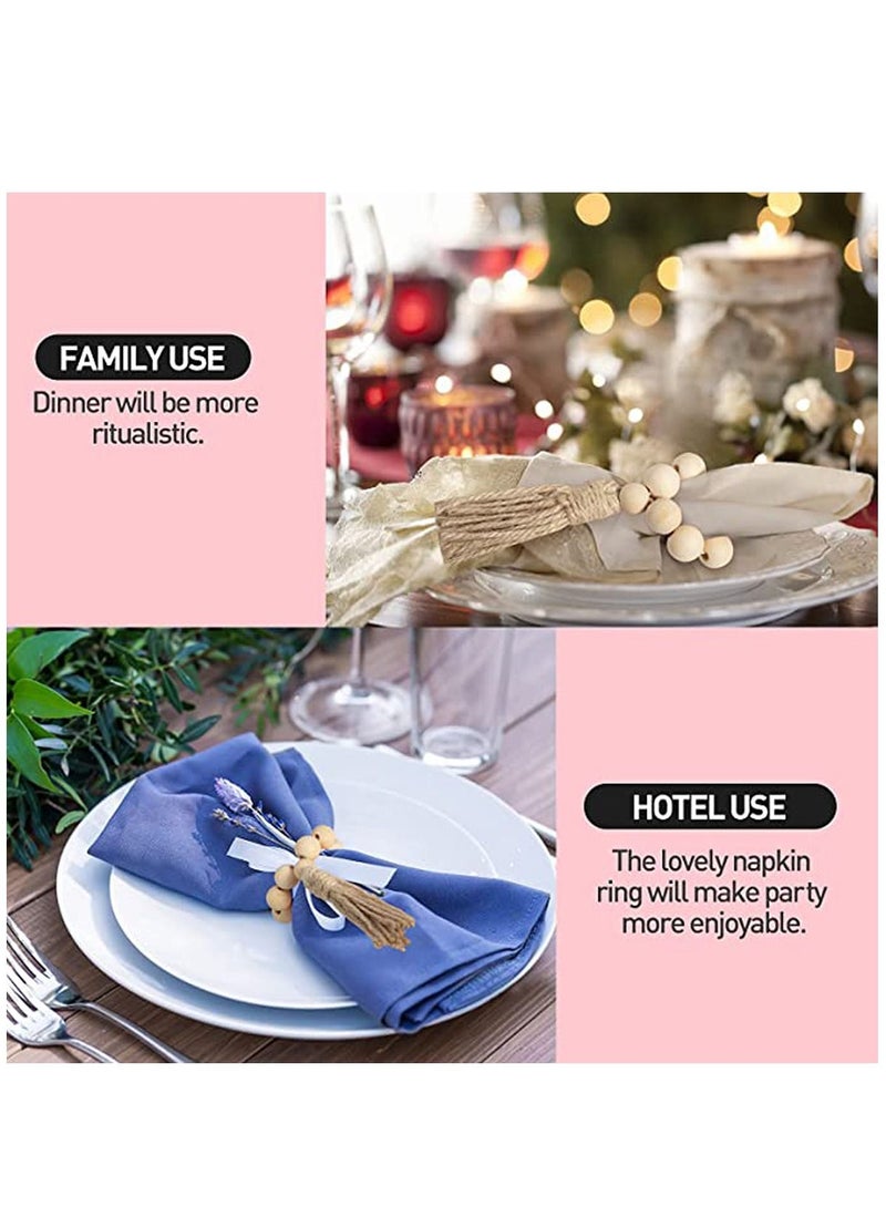 KASTWAVE Napkin Rings Set of 12, Handmade Wood Bead Napkin Holder Ring with Rope Tassel Tabletop Decor for Dinning Table Setting, Party, Wedding, Family Gatherings - Image 5