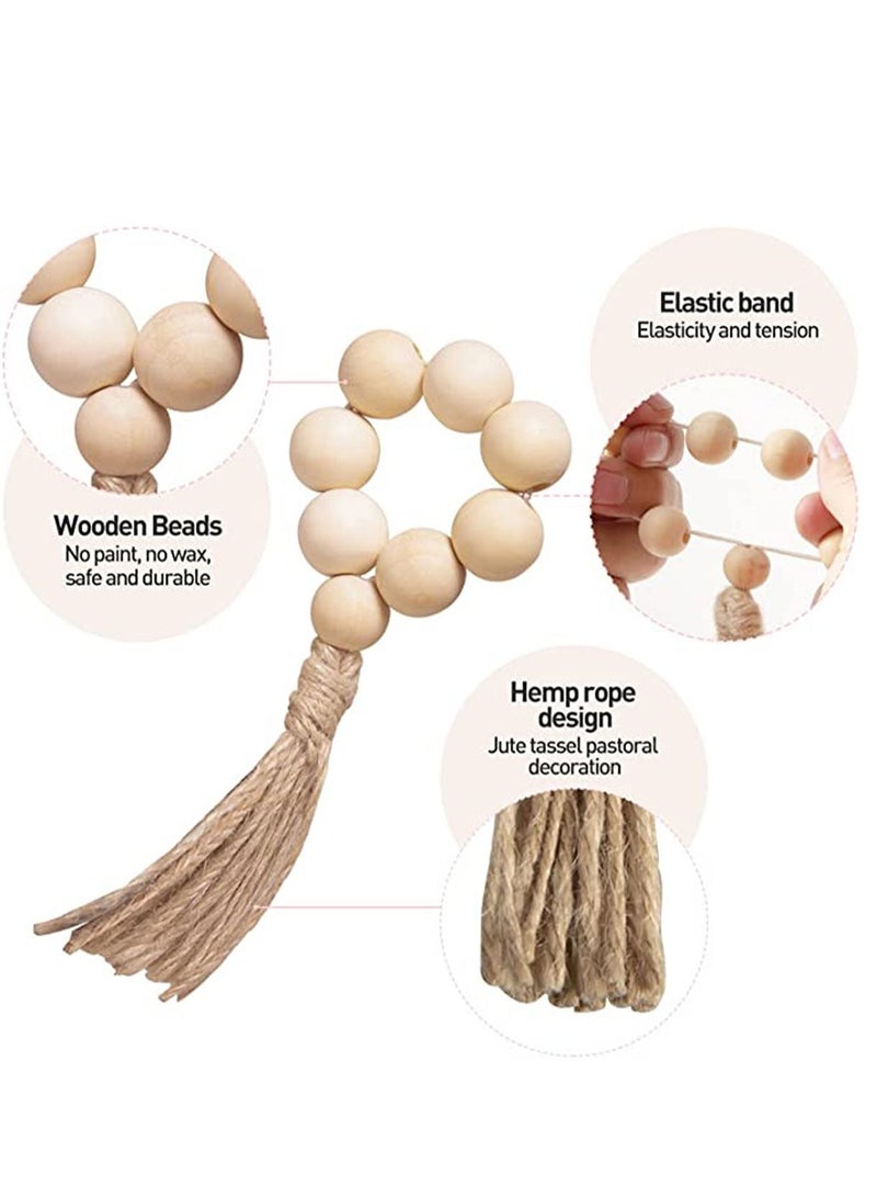 KASTWAVE Napkin Rings Set of 12, Handmade Wood Bead Napkin Holder Ring with Rope Tassel Tabletop Decor for Dinning Table Setting, Party, Wedding, Family Gatherings - Image 3