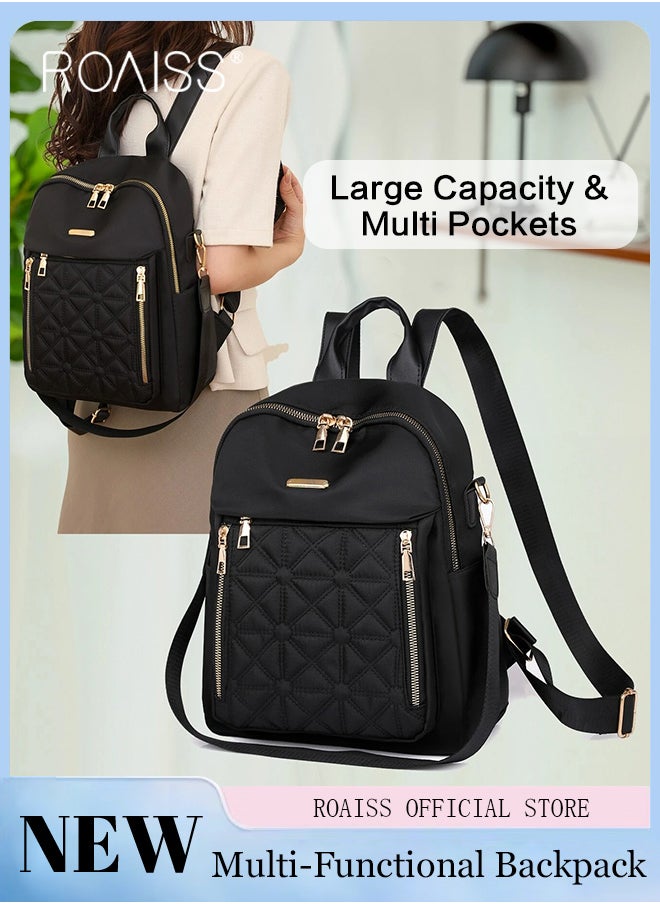 roaiss - Versatile Quilted Zipper Backpack for Women Minimalist Large Capacity Lightweight Shoulder Bag with Multi Pockets Suitable for Girls for Commute Travel Waterproof Daypack with Quality Hardware Buckle - Image 1