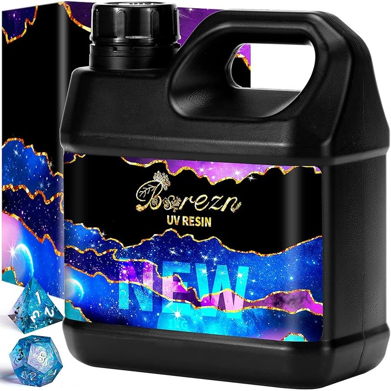Bsrezn 1KG Bulk UV Resin Crystal Clear, 1000g Large UV Cure Epoxy Resin Hard Kit Premixed Resina UV Transparent Solar Activated Glue for Jewelry Making Fast Curing - Image 1