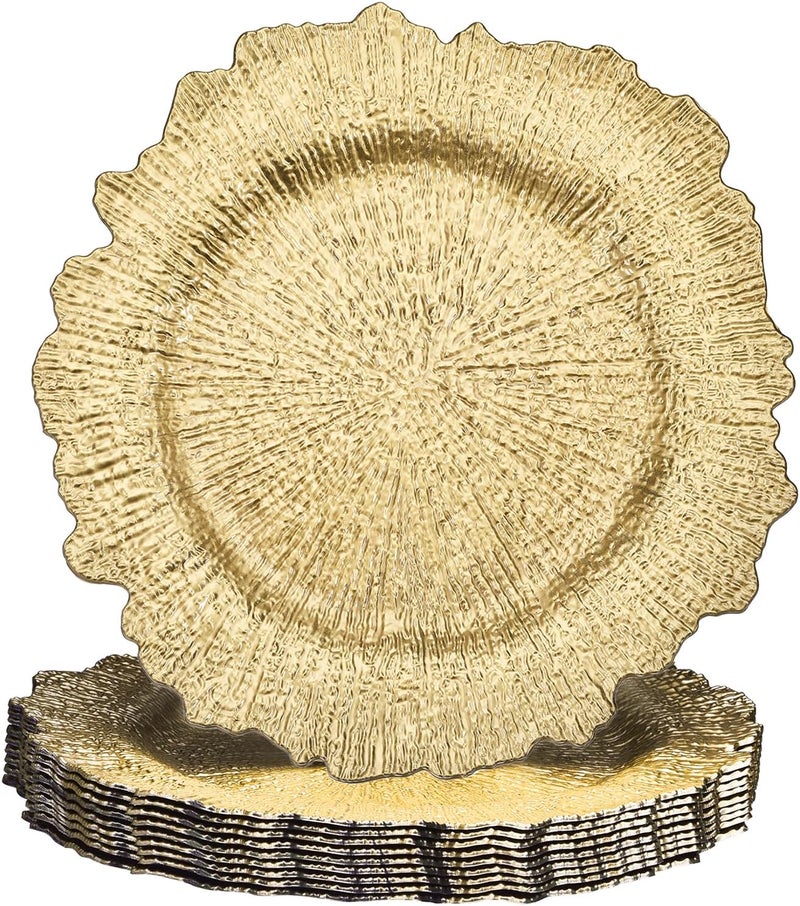 uxcell 10pcs Charger Plates Bulk 13 Inch Plastic Charger Plates Round Plate Charger for Dinner Wedding Party Event Table Setting Decoration Gold - Image 1