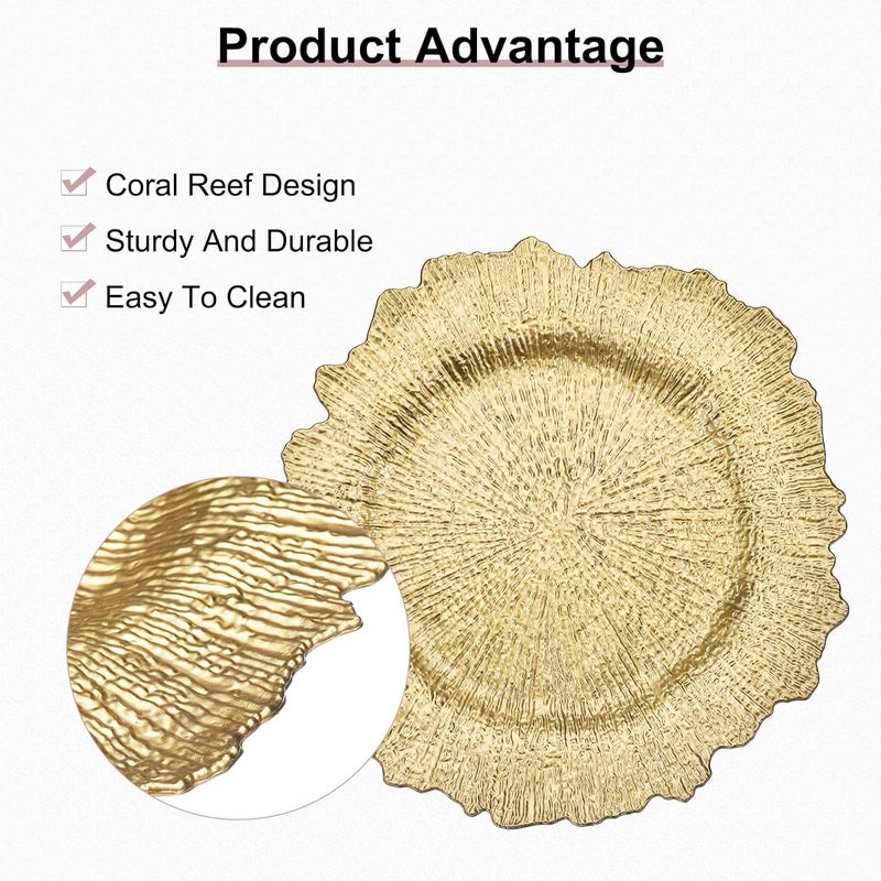 uxcell 10pcs Charger Plates Bulk 13 Inch Plastic Charger Plates Round Plate Charger for Dinner Wedding Party Event Table Setting Decoration Gold - Image 3