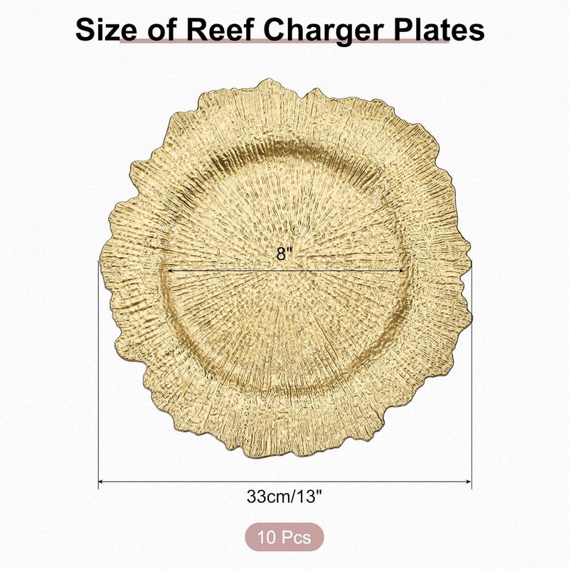 uxcell 10pcs Charger Plates Bulk 13 Inch Plastic Charger Plates Round Plate Charger for Dinner Wedding Party Event Table Setting Decoration Gold - Image 2