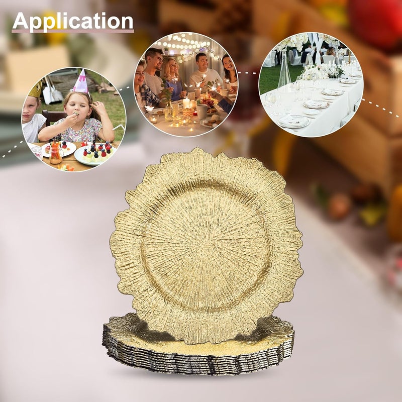uxcell 10pcs Charger Plates Bulk 13 Inch Plastic Charger Plates Round Plate Charger for Dinner Wedding Party Event Table Setting Decoration Gold - Image 4