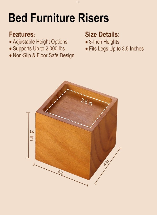 Lufia Wood Bed Furniture Risers 3 Inch, Solid Pine Wood Furniture Risers: Enhance Durability, Comfort, and Style with Effortless Installation and Added Functionality - Image 2