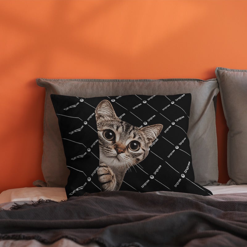 Cute Cat Print Black Throw Pillow Cover Decorative Sofa Cushion Cover for Living Room Bedroom - Image 5