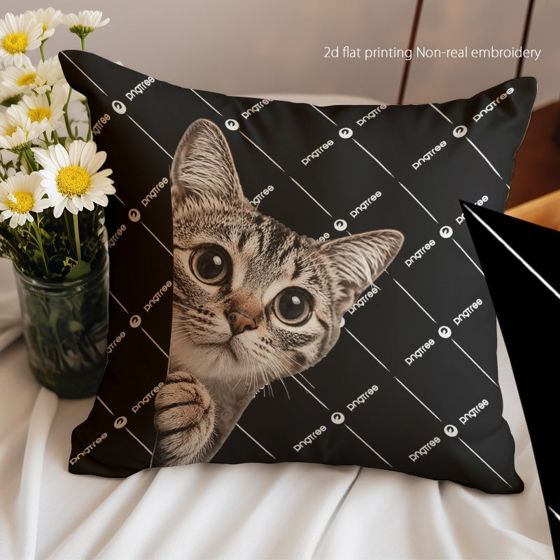 Cute Cat Print Black Throw Pillow Cover Decorative Sofa Cushion Cover for Living Room Bedroom - Image 2