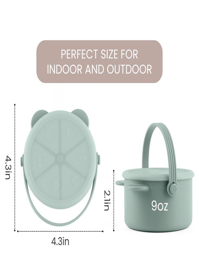 idooss Silicone Snacks Containers for Toddlers, Baby Food Catcher Spill Proof, Kid Snacks Holder with DustProof Lid, 2 Pack Dishwasher Safe (Shifting Sand/Sage) - Image 2