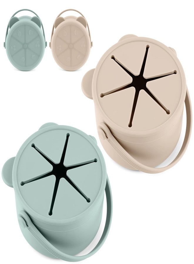 idooss Silicone Snacks Containers for Toddlers, Baby Food Catcher Spill Proof, Kid Snacks Holder with DustProof Lid, 2 Pack Dishwasher Safe (Shifting Sand/Sage) - Image 1