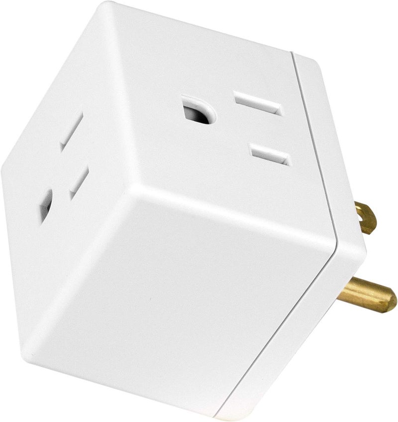 GE 3Outlet Extender Grounded Wall Tap Adapter Spaced 3Prong Multiple Plug Power Splitter Cruise Essentials Use for Home Office School Dorm UL Listed White 58368