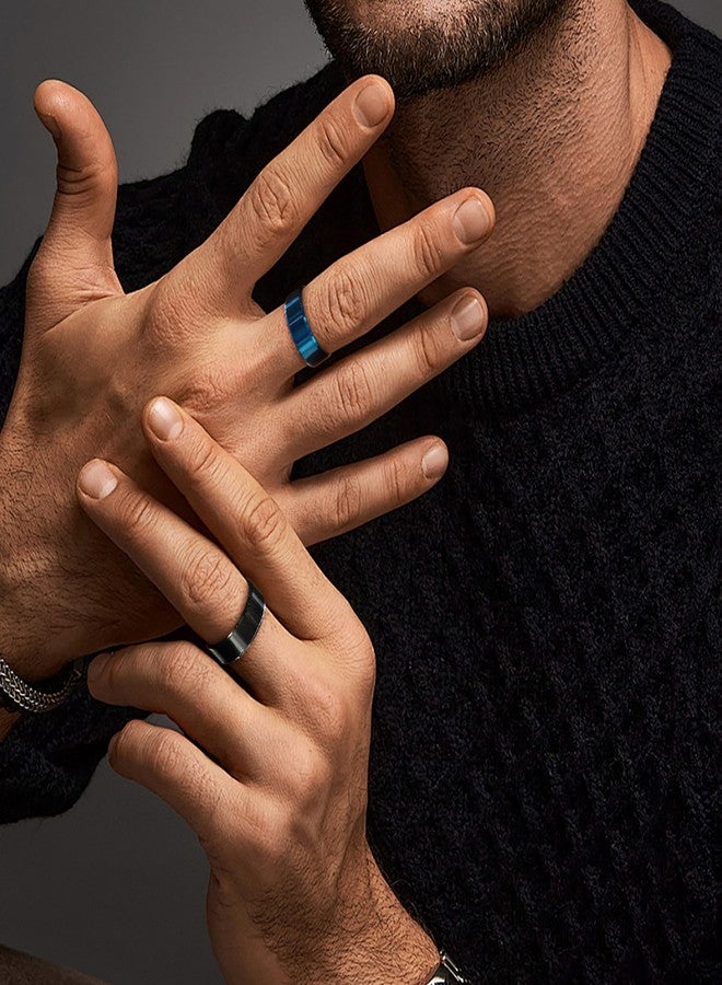 Poxtex خواتم بوكستكس الرجالية، طقم خواتم من الفولاذ المقاوم للصدأ للرجال، 4 قطع، عرض 8 مم، ألوان ذهبية وفضية وسوداء وزرقاء، عبوة متعددة من خواتم الرجال، مقاس 12 - Image 4